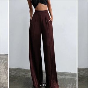 Oversized Satin Wide Leg Dress Pants burgundy